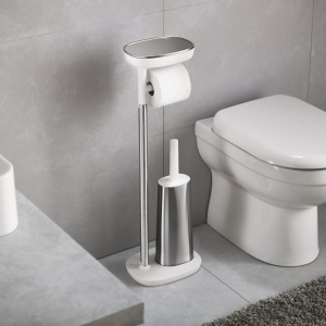 Suport pentru hartie igienica Joseph Joseph Easy Store cu perie WC flexibila, inox - Img 3