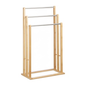 Suport pentru prosoape Relaxdays, 3 brate, bambus, 84x48x26 cm, design modern - Img 6