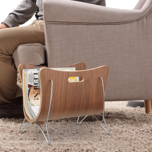 Suport pentru reviste din lemn, Relaxdays, 30 x 37 x 25 cm, culoare natur, cu manere - Img 5