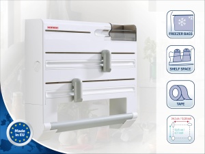 Suport pentru role de perete Leifheit Parat Plus ComfortLine Series, pentru fiecare bucatarie, dozator de taiere dovedit pentru aluminiu si folie alimentara, taietor de folie cu cutit special, alb - Img 3