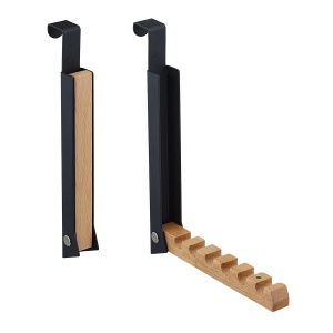 Suport pentru Usi Relaxdays, 2x Clappabil, Negru, Metal si Lemn, pentru 6 Umerase