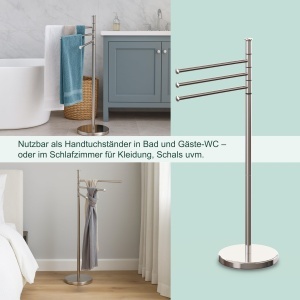 Suport prosoape Relaxdays, 3 stangi mobile, inox, 85,5 x 42 x 22 cm - Img 3