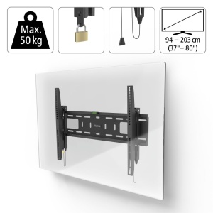 Suport TV de perete Hama, rigid, cu protectie antifurt (suport TV de perete 37-90 inch, VESA 100x100 pana la VESA 600x400, pana la 50kg, ideal pentru spatii publice, cu dibluri Fischer) negru - Img 2