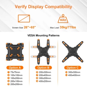 Suport TV GRIFEMA Suport de perete pivotant, rabatabil pentru televizoare plate si curbate de 26-65 inch, suport TV universal si extensibil de pana la 35 kg, max. VESA 400x400mm, GB1010 - Img 4