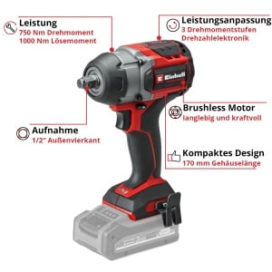 Surubelnita cu impact Einhell TP-CW 18750-C Li BL-Solo 750 Nm Brushless - Img 3