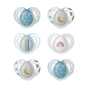 Suzete de noapte Tommee Tippee, design ortodontic simetric, punga din silicon fara BPA, 6-18 m, pachet de 6 suzete
