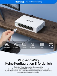 Switch LAN Tenda TEG1005D, 5-Port, Gigabit, Plug-and-Play, Alb - Img 6