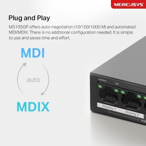 Switch PoE Gigabit Mercusys MS105GP, 5-Porturi, 65W, Plug-and-Play - Img 9