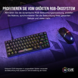 Tastatura de gaming cu fir optico-mecanica Corsair K65 PRO Mini RGB 65% - Comutatoare liniare OPX - Taste PBT Double-Shot - Compatibil iCUE - PC, PS5, PS4, Xbox - QWERTZ UK - Negru - Img 6