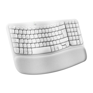 Tastatura ergonomica Logitech Wave Keys, wireless, alba, cu suport pentru incheieturi