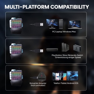 Tastatura mecanica de gaming RGB cu o singura mana Hiwings, comutator albastru, mini tastatura portabila pentru jocuri cu suport pentru incheietura mainii, iluminare curcubeu RGB, 38 de taste, negru - Img 6