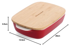 Tava de copt KitchenAid din ceramica cu capac din bambus, 20 cm, rosu - Img 9