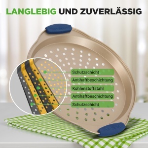 Tava de copt NutriChef Pizzablech Gold 3 piese, antiaderenta, 24-33 cm - Img 8
