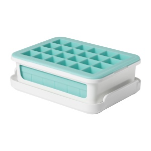 Tava pentru cuburi de gheata OXO Good Grips cu capac pentru cuburi mici de gheata - silicon - alb/albastru deschis