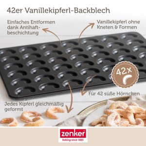 Tava pentru Kipferl Zenker, 42 forme, antiaderenta, 42 x 32 cm - Img 3