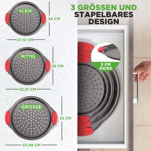 Tava pentru pizza NutriChef Pizzablech 3 piese, 24 cm, 28 cm si 33 cm, antiaderenta - Img 3