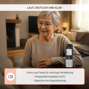 Telefon DECT Gigaset Easy 520HX cu Ladeschale, SOS, Negru - Img 5