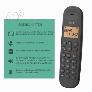 Telefon fix fara fir Logicom Iloa 100, 300 m raza, 7h convorbire, negru - Img 2