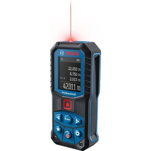 Telemetru laser profesional Bosch GLM 50-22 (raza de actiune: pana la 50 m, robust, IP65, +- 1,5 mm*, 2x baterie AA, bucla, geanta)
