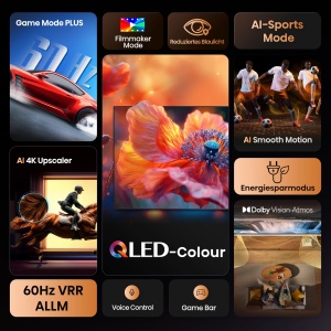 Televizor Hisense 43E7Q 43 inch 4K UHD QLED Smart TV Mod joc Plus Mod Filmaker Dolby Vision Atmos HDR10 HLG HDR Immersive AI 4K Upscaler Dolby MS12 DT - Img 3