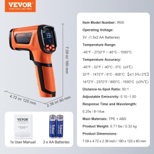 Termometru Infrarosu VEVOR IR05 -40C pana la 1500C, Precizie 501 - Img 7