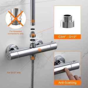 Termostat pentru dus GRIFEMA G17005 Berlin, crom, cu protectie anti-verbuire - Img 5