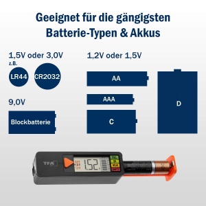 Tester de baterie TFA Dostmann Tester de baterie BaterieVerificare interval de masurare (tester de baterie) 1,2 V, 1,5 V, 3 V, 9 V Baterie, Baterie - Img 2