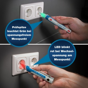 Tester de tensiune PeakTech 1030 AC fara contact [+ lampa de semnal LED si vibratii] Interval de functionare 50-1000 V AC, localizator de linie, linie mai fina, tester de faza, tester de curent, cautator de cabluri, 157x26mm - Img 3