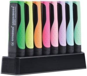 Textmarker STABILO GREEN BOSS - 83 plastic reciclat, 2 strichuri, culori pastel