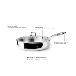 Tigaie cu capac IBILI 653028, 28 cm, inox, inductie - Img 2