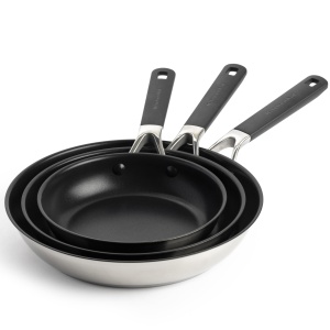 Tigaie din inox KitchenAid Classic, 3 piese, 20 cm, 24 cm, 28 cm, argintie