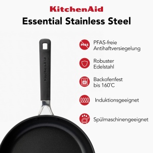 Tigaie din otel inoxidabil KitchenAid 24 cm - Inductie, antiaderenta, ergonomica - Img 5
