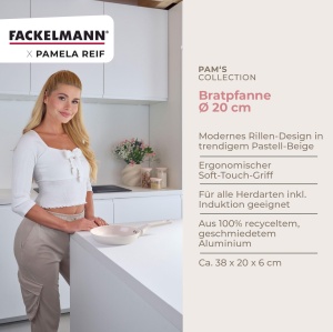 Tigaie Fackelmann x Pamela Reif 20 cm Aluminiu reciclat Beige pastel Acoperire ceramica fara PFAS - Img 3