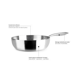 Tigaie IBILI Honda, 24 cm, inox, inductie, fara antiaderent - Img 3