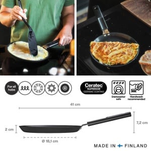 Tigaie pentru omleta Fiskars, Hard Face, Diametru 22 cm, Potrivita pentru toate plitele, Acoperire antiaderenta, Rezistent la zgarieturi, Aluminiu/plastic, Negru, 1075522 - Img 2