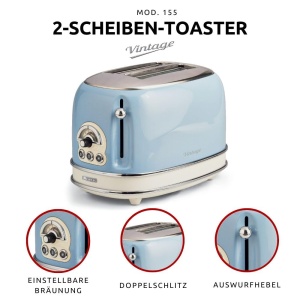 Toaster Ariete Vintage 155, 2 feliute, 810W, albastru - Img 3