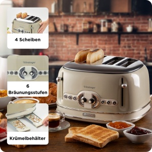 Toaster Ariete Vintage 156, 4 felii, 1600W, culoare bej - Img 4