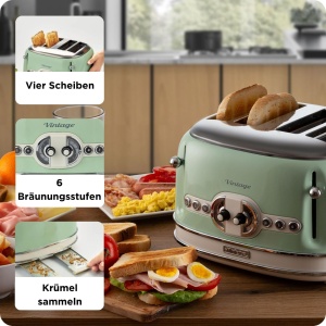 Toaster Ariete Vintage 156 Verde 1600W 6 trepte de prajire 4 felii - Img 4