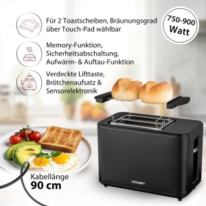 Toaster Digital Cloer 3930 pentru 2 felii, 750-900W, negru - Img 2