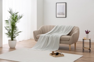 Todocama - Patura din bumbac extra moale cu design GOFRE, cuvertura multifunctionala pentru canapea, pat, husa decorativa si patura Fular (gri deschis, 120 x 180 cm) - Img 4