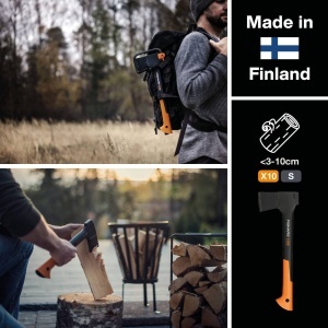 Topor universal Fiskars X10-S 44 cm otel de inalta calitate maner din plastic ranforsat negruportocaliu - Img 3