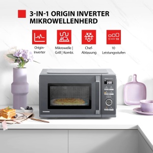 Toshiba MW3-AG25PFI(MG) Cuptoare cu microunde cu gratar 25L Cuptor cu microunde 3 in 1 cu invertor de origine 900W Chef Defrost Microwave Grill Combi 10 Niveluri de putere 7 Programe automate Curatare usoara Gri - Img 3