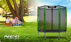 Trambulina neo-sport pentru copii gradina in aer liber cu plasa de siguranta externa 140cm 4,5ft negru verde - Img 2