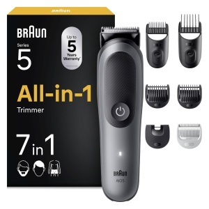 Trimmer Braun Multigroom Series 5 AIO5520, 7-in-1, 14 lungimi, gri