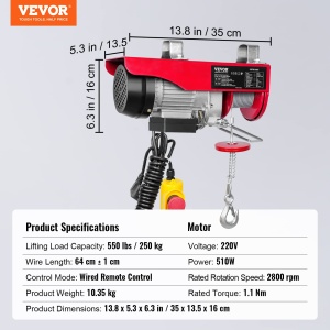 Troliu electric VEVOR PAYX250-2 250 kg Motor 510W Cupru Cablu 12m - Img 7