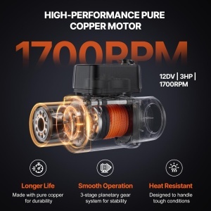 Troliu electric VEVOR S10000, 4536 kg, IP55, motor 12V, cablu sintetic 20 m - Img 3