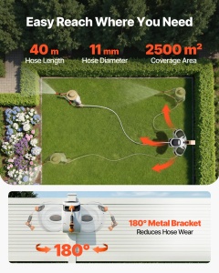Tromela pentru furtun VEVOR XW40-12, 12mmx40m, cu sistem de retractare automata - Img 4