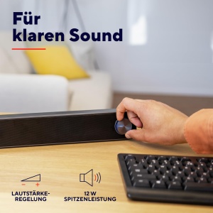 Trust Arys Soundbar, Difuzoare PC, Alimentare USB, Putere de varf 12W, Port AUX de 3.5mm, Difuzoare de computer pentru PC, Monitor, Laptop, TV, Muzica - Negru - Img 4