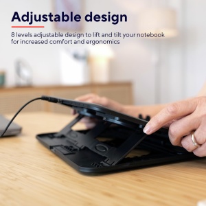 Trust Cyclone Laptop Cooler Stand pentru laptopuri de 16 inch, 8 trepte reglabile, suport de racire pentru notebook, USB Operation Cooling Pad cu 2 ventilatoare pentru notebook, netbook, MacBook - negru - Img 3