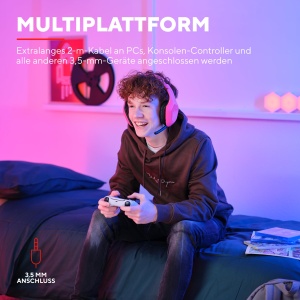 Trust Gaming GXT 415P Zirox Casti Usoare De Gaming cu Driver de 50 mm pentru PC, Xbox, PS4, PS5, Comutator, Mobil, 2 m Cu Fir, Mufa Audio de 3.5 mm, Casti Over-Ear cu Fir - Roz - Img 4